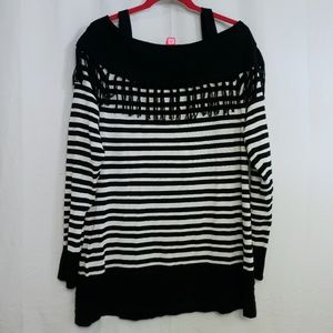 White House Black Market Black and White Striped Tunic